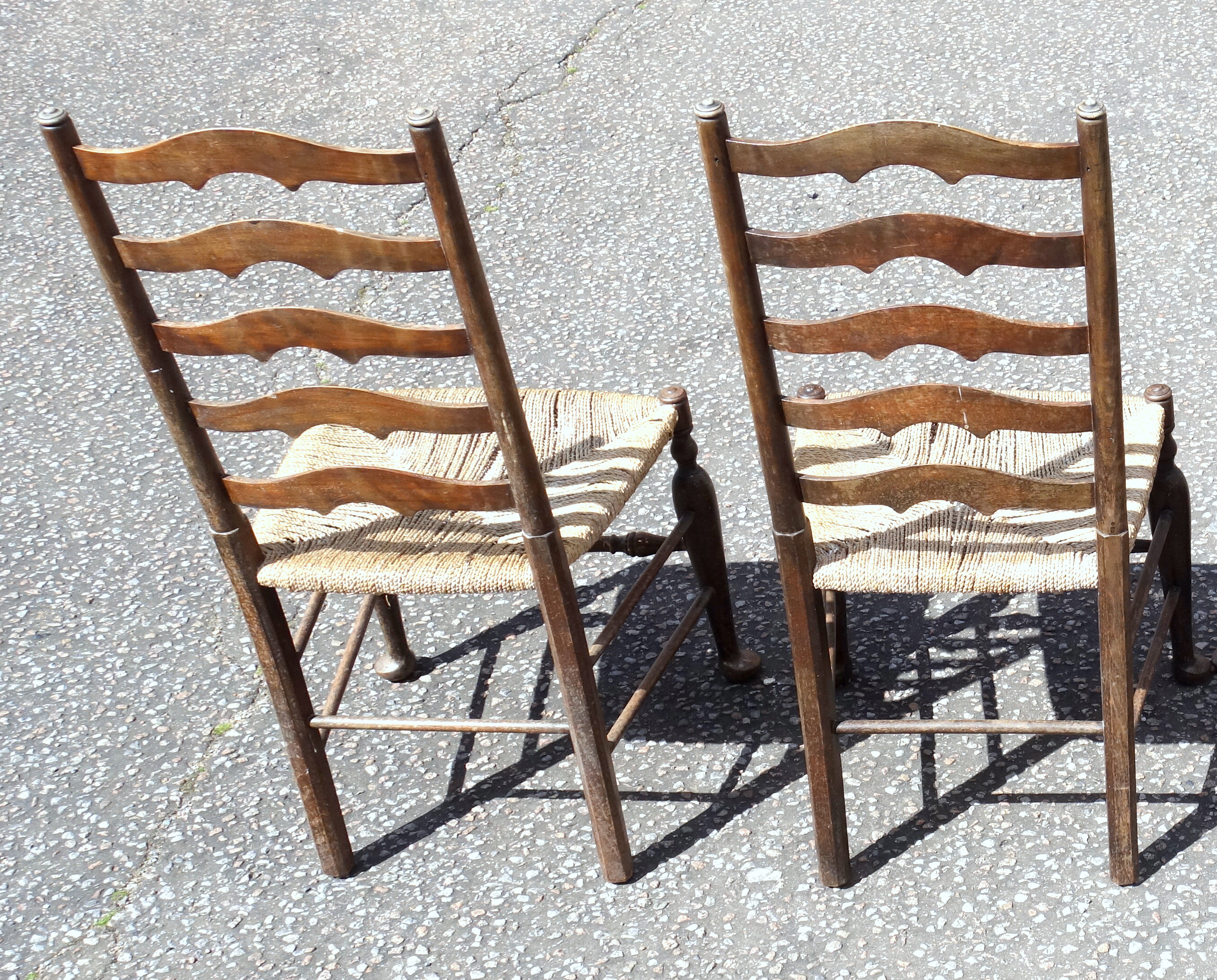 Pair of 2 Edwardian Yorkshire style beech chairs, each with a ladder back and seagrass seat - Image 2 of 4