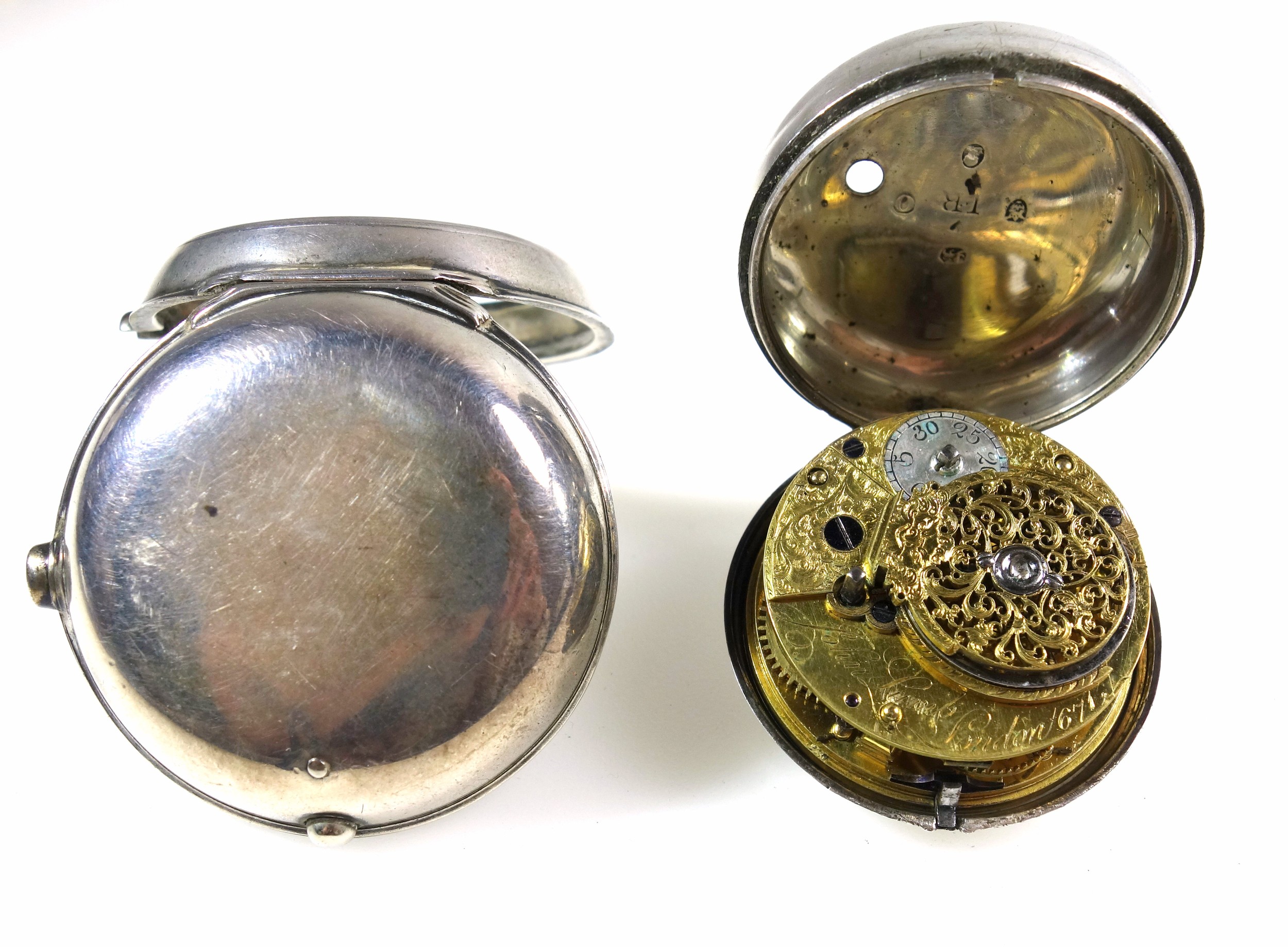 George III pocket watch with a white enamelled circular dial and black Roman numerals enclosing a - Image 7 of 9
