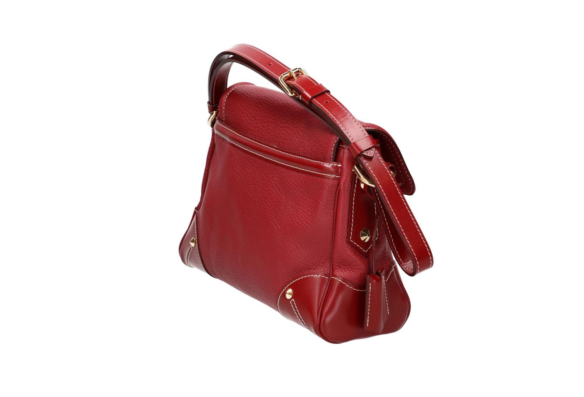 Louis Vuitton, red Suhali leather handbag, 'L'essentiel', with two keys and dustcover. H x W x D: 21 - Image 4 of 5
