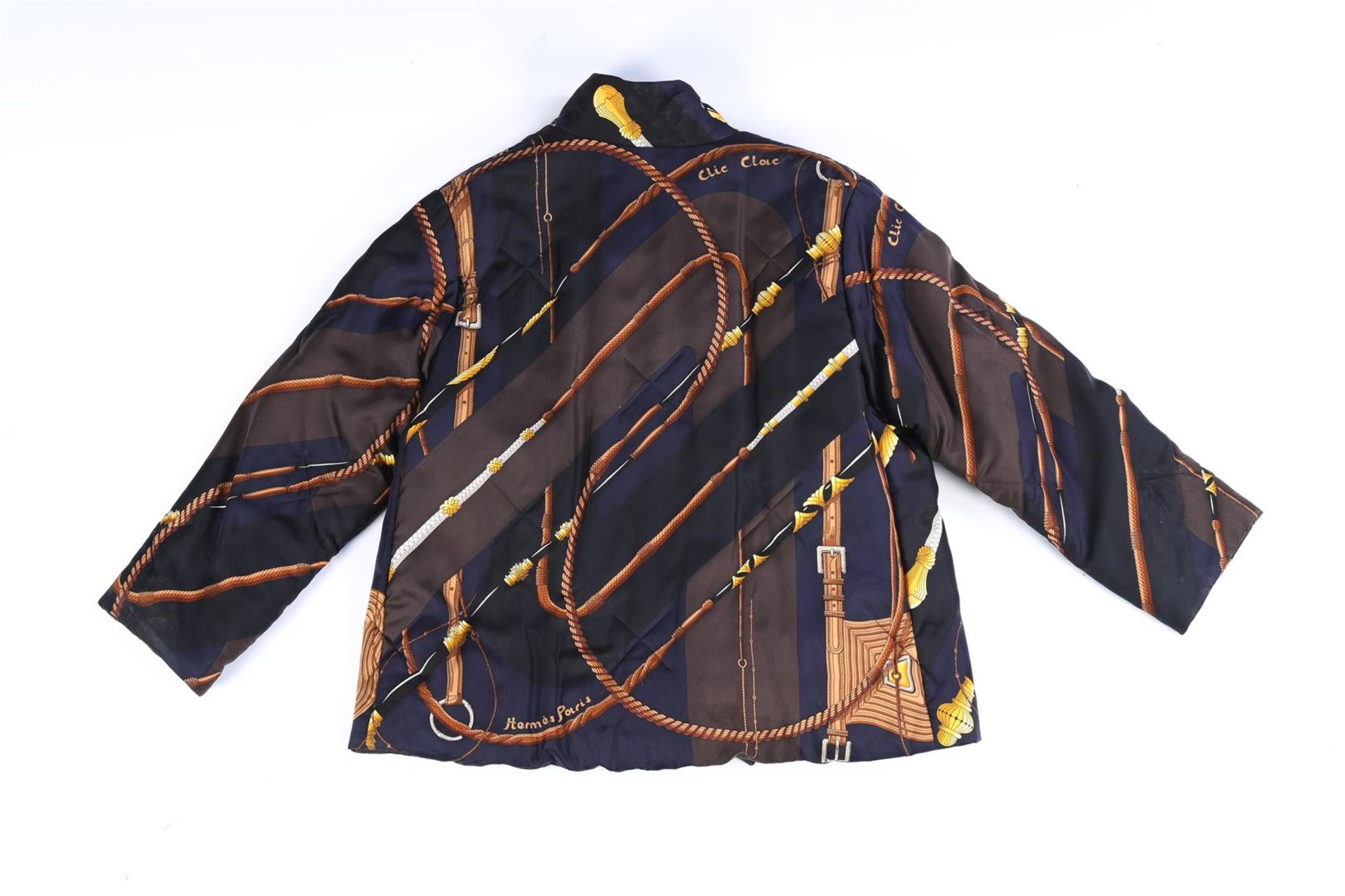 Hermes, a silk open jacket, with riding crop pattern and two side pockets. Size: 38 Fr. - Image 2 of 3