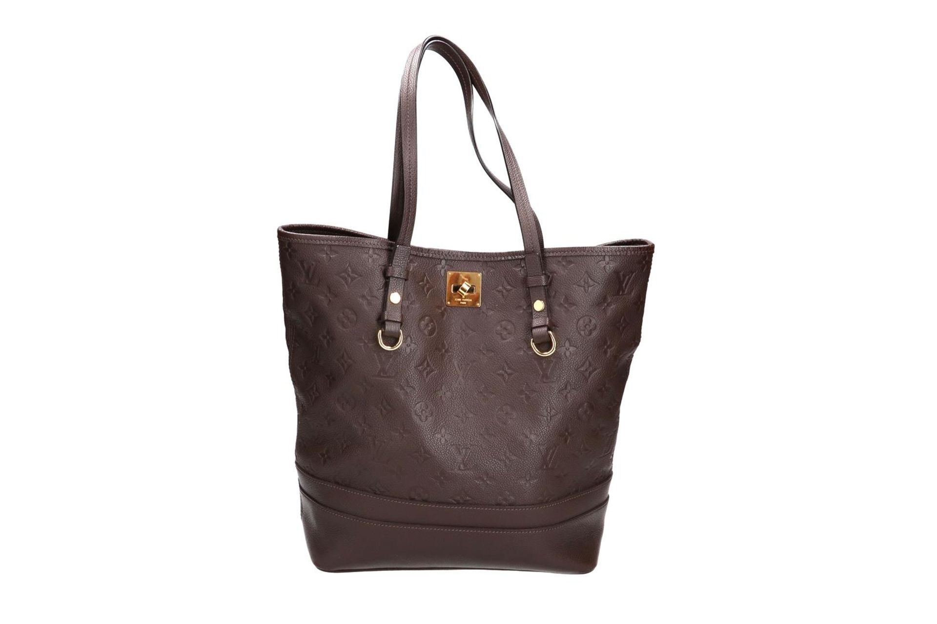 Louis Vuitton, brown leather embossed monogram tote bag, 'Citadines', no. AH2102. H x W x D: 31 x 31