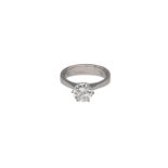 A 18-kt white gold solitaire ring, set with a brilliant cut diamond, of approx. 1.50 ct