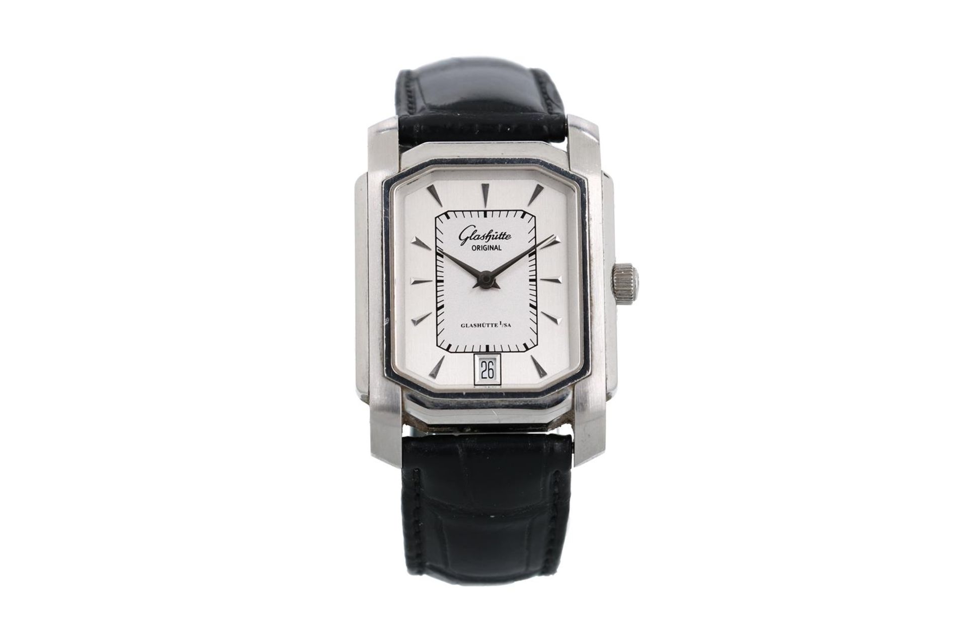 Glashutte Original, steel ladies watch, 'Lady Karree', with a silver part satinated two tone dial, o