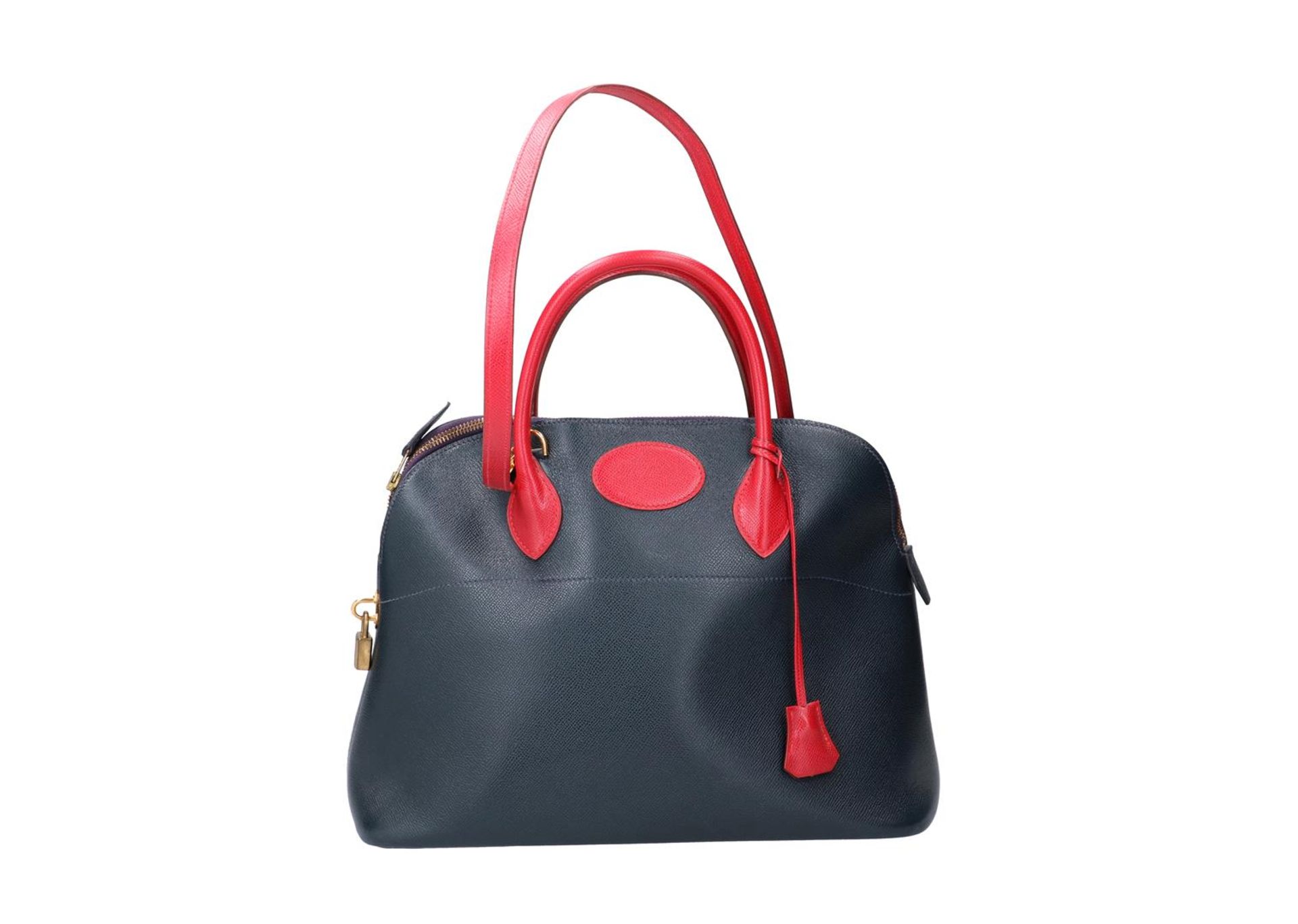 Hermes, navy blue and red handbag, 'Bolide', with lock and two keys. H x W x D: 28 x 34 x 14 cm. - Image 4 of 5