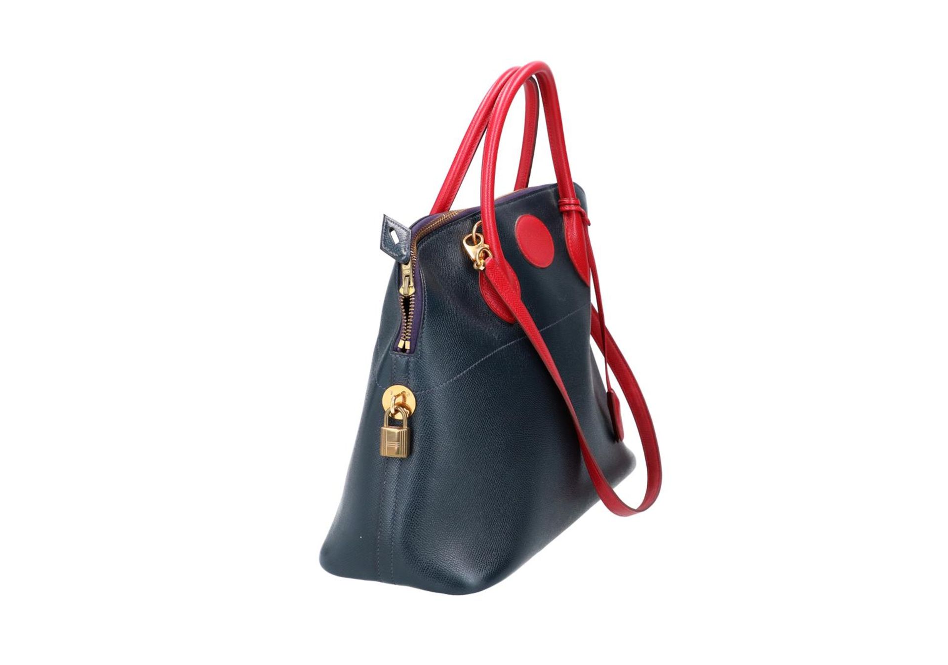Hermes, navy blue and red handbag, 'Bolide', with lock and two keys. H x W x D: 28 x 34 x 14 cm. - Image 2 of 5