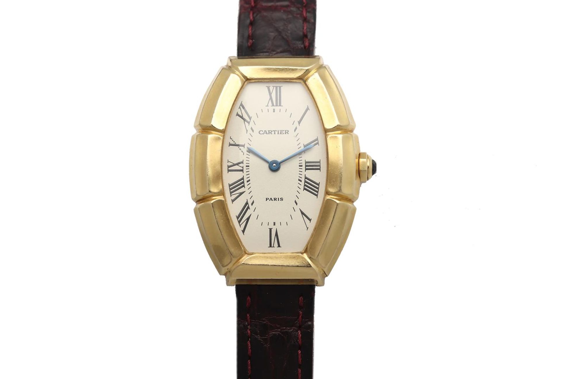 Cartier, an 18-kt gold wristwatch, model Tonneau Bamboo, No. A111973, with quartz movement, on a bro - Image 4 of 4