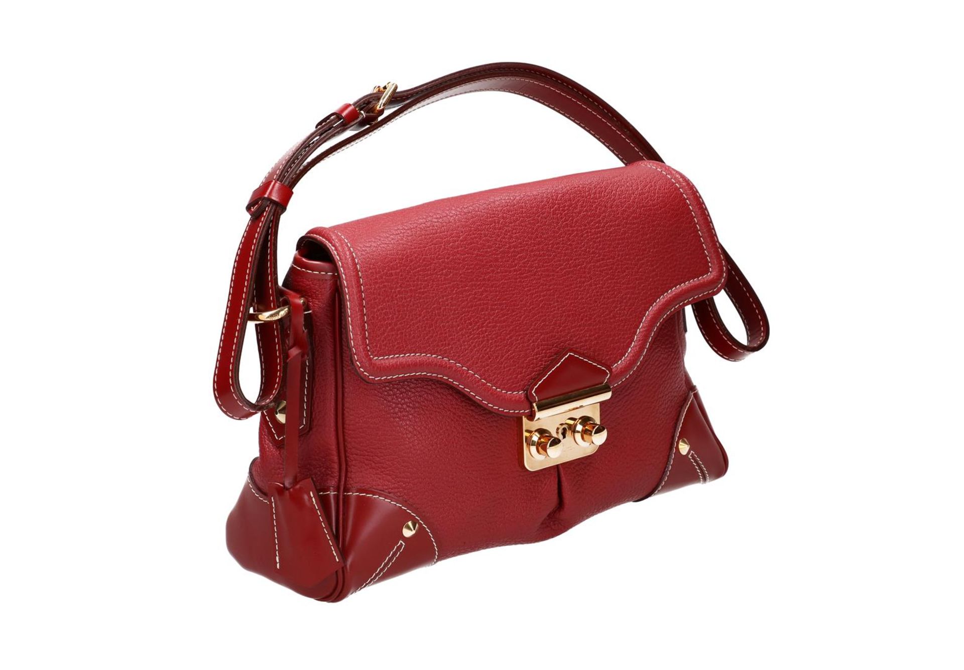 Louis Vuitton, red Suhali leather handbag, 'L'essentiel', with two keys and dustcover. H x W x D: 21 - Image 3 of 5