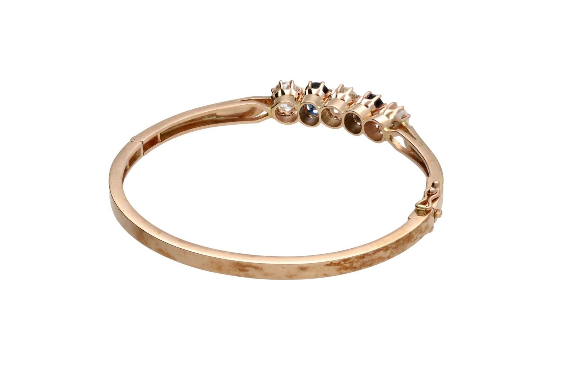 A rose gold hinged bracelet, set with three european old cut diamonds, each approx. 0.70 ct., K-L, v - Bild 3 aus 3