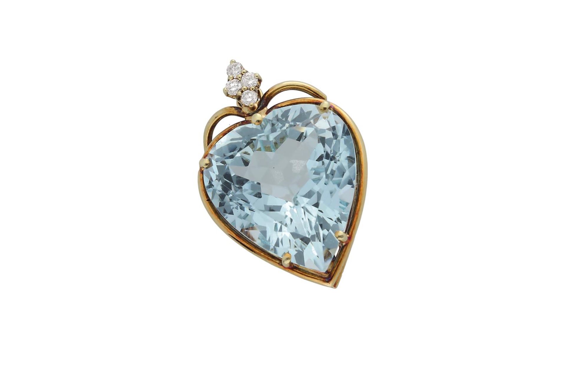 A 14-kt white gold pendant, set with a heart cut aquamarine, approx. 21 ct. and four brilliant cut d - Bild 3 aus 3