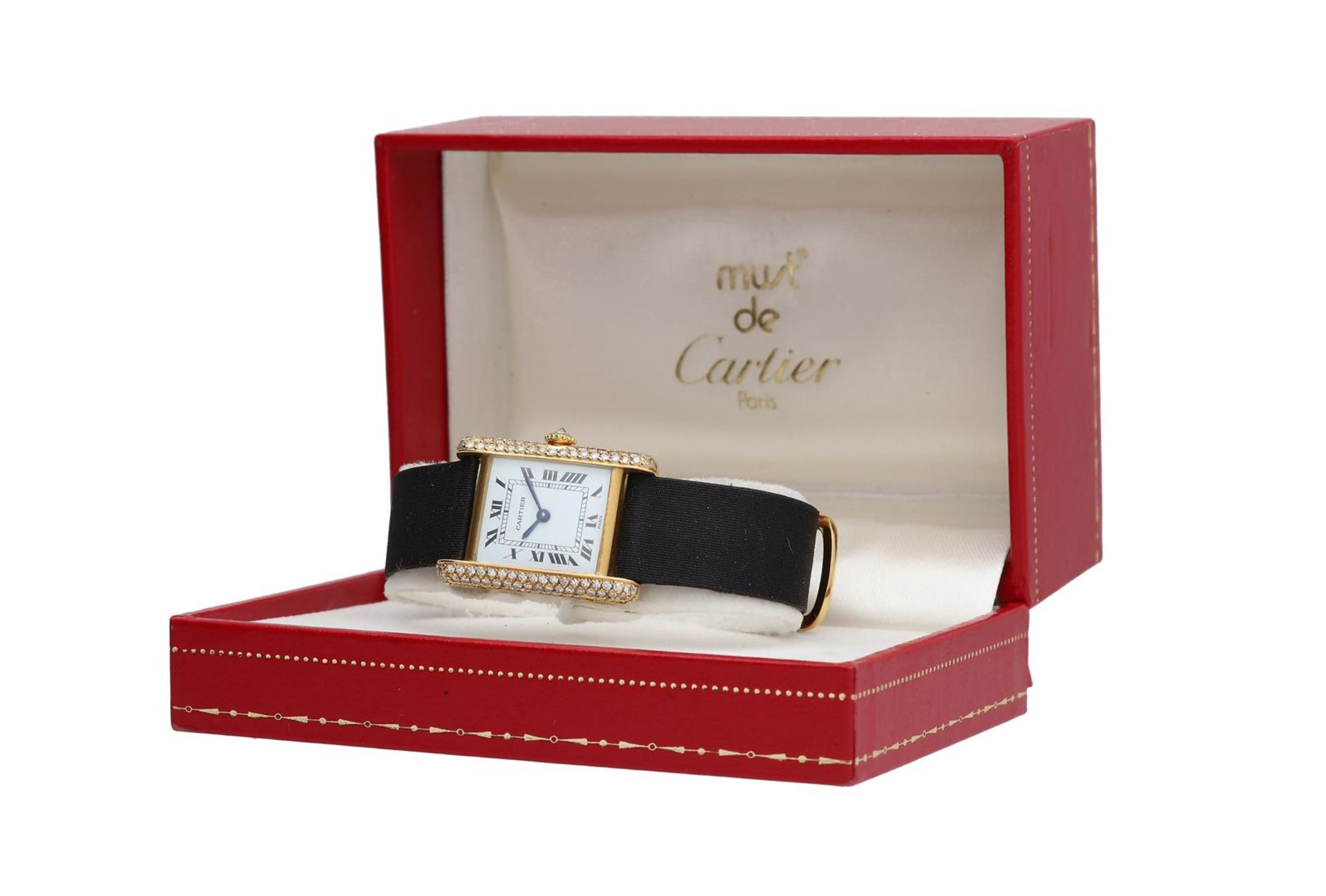 Cartier, an 18-kt gold and diamond set ladies watch, model Tank, No. 780870053J, Must de Cartier, wi