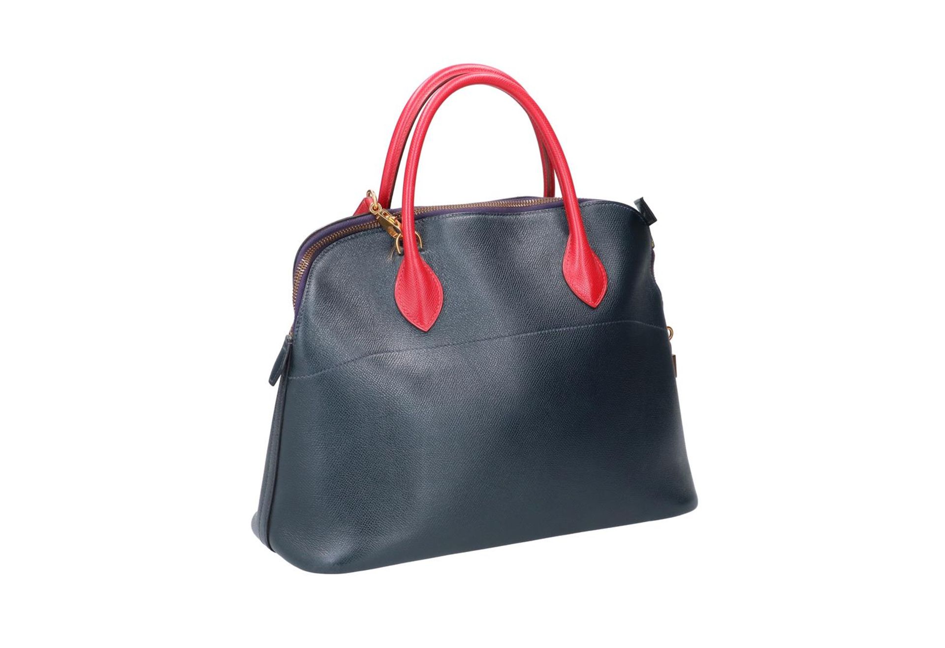 Hermes, navy blue and red handbag, 'Bolide', with lock and two keys. H x W x D: 28 x 34 x 14 cm. - Image 3 of 5