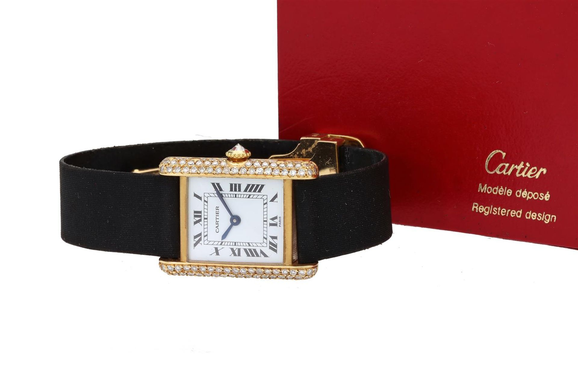 Cartier, an 18-kt gold and diamond set ladies watch, model Tank, No. 780870053J, Must de Cartier, wi - Image 2 of 6