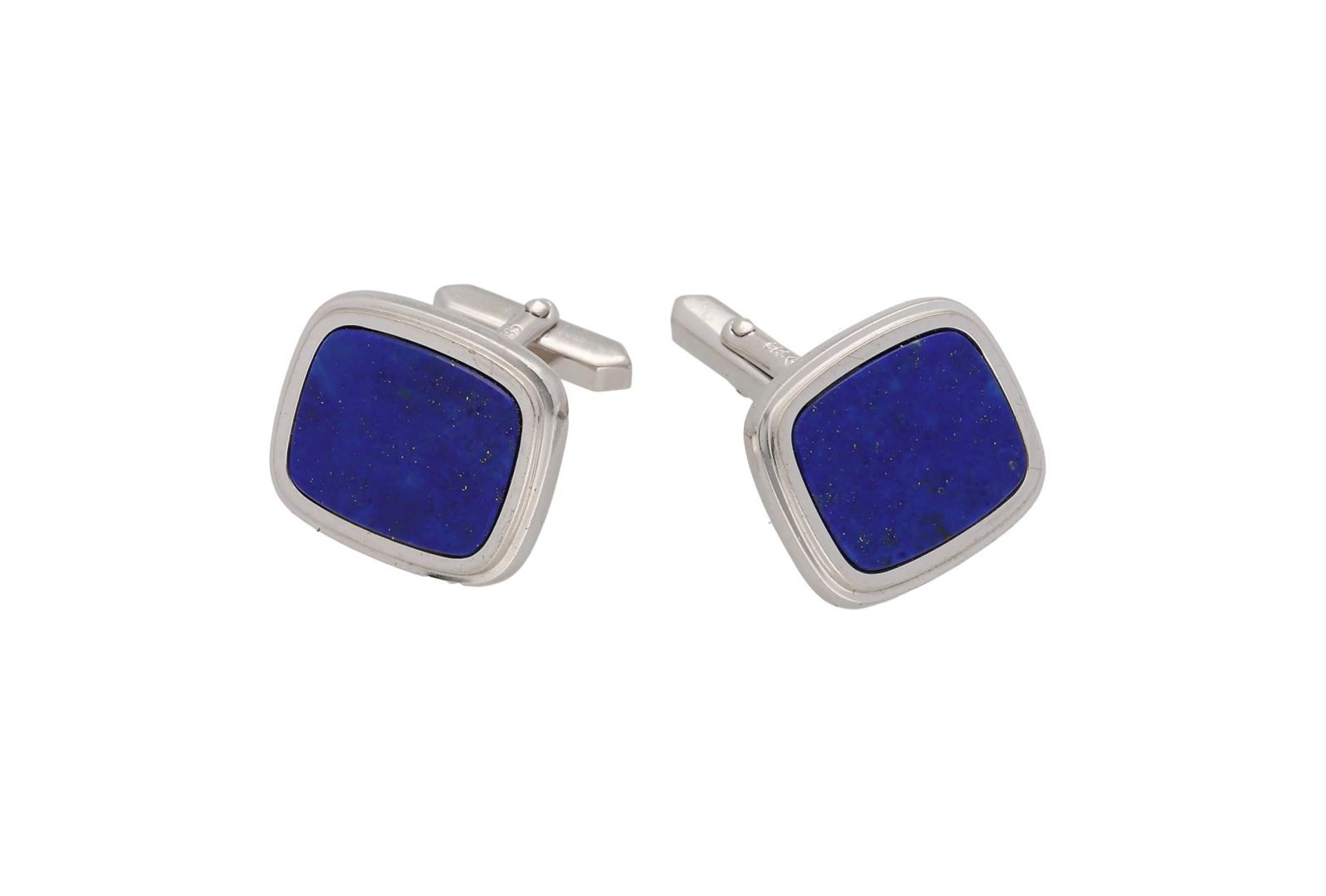 A pair of 14-kt white gold cufflinks, set with lapis lazuli, marked for Funer & Aßmus
H x W: 18.75 x