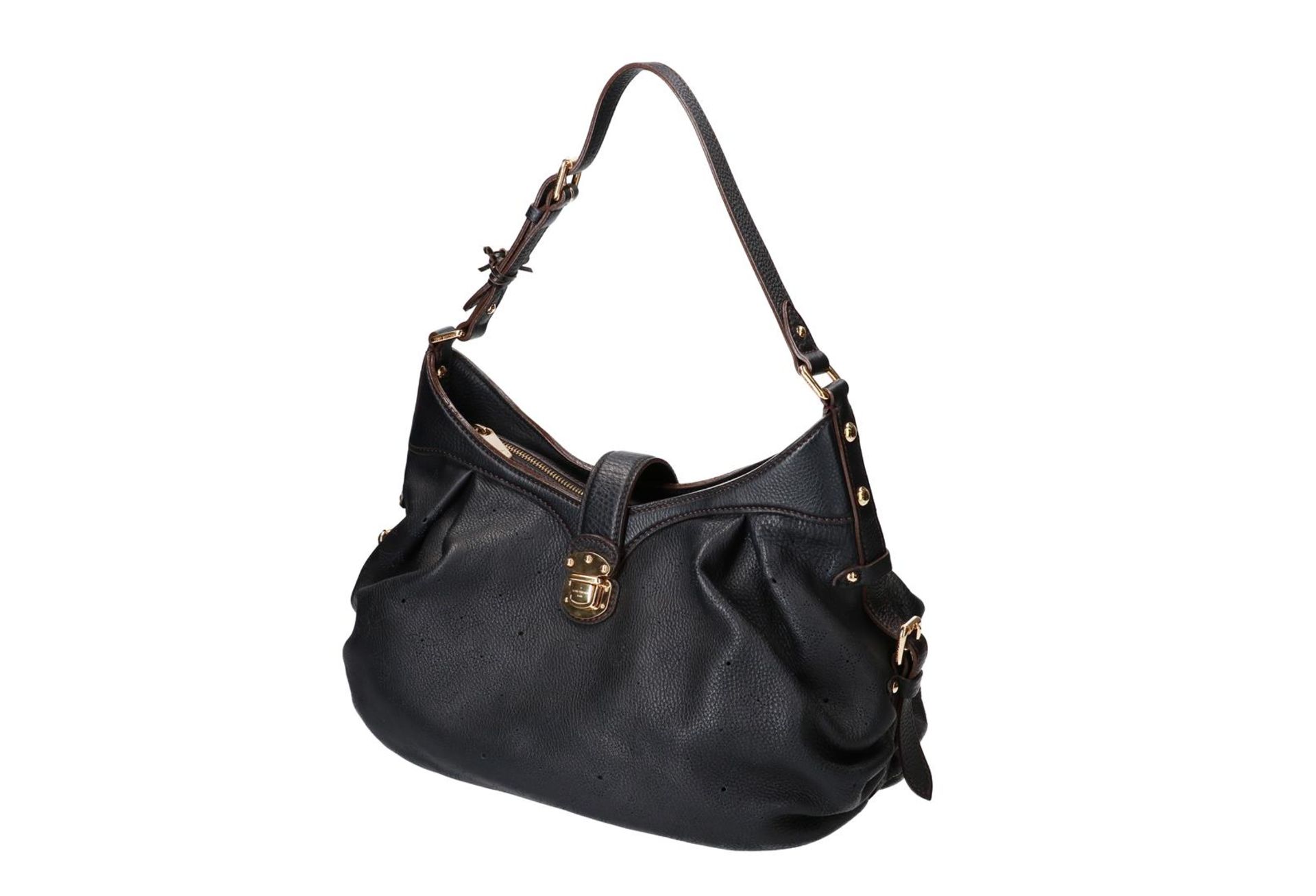 Louis Vuitton, black leather handbag, 'Monogram Mahina'. H x W x D: 28 x 34 x 14 cm.