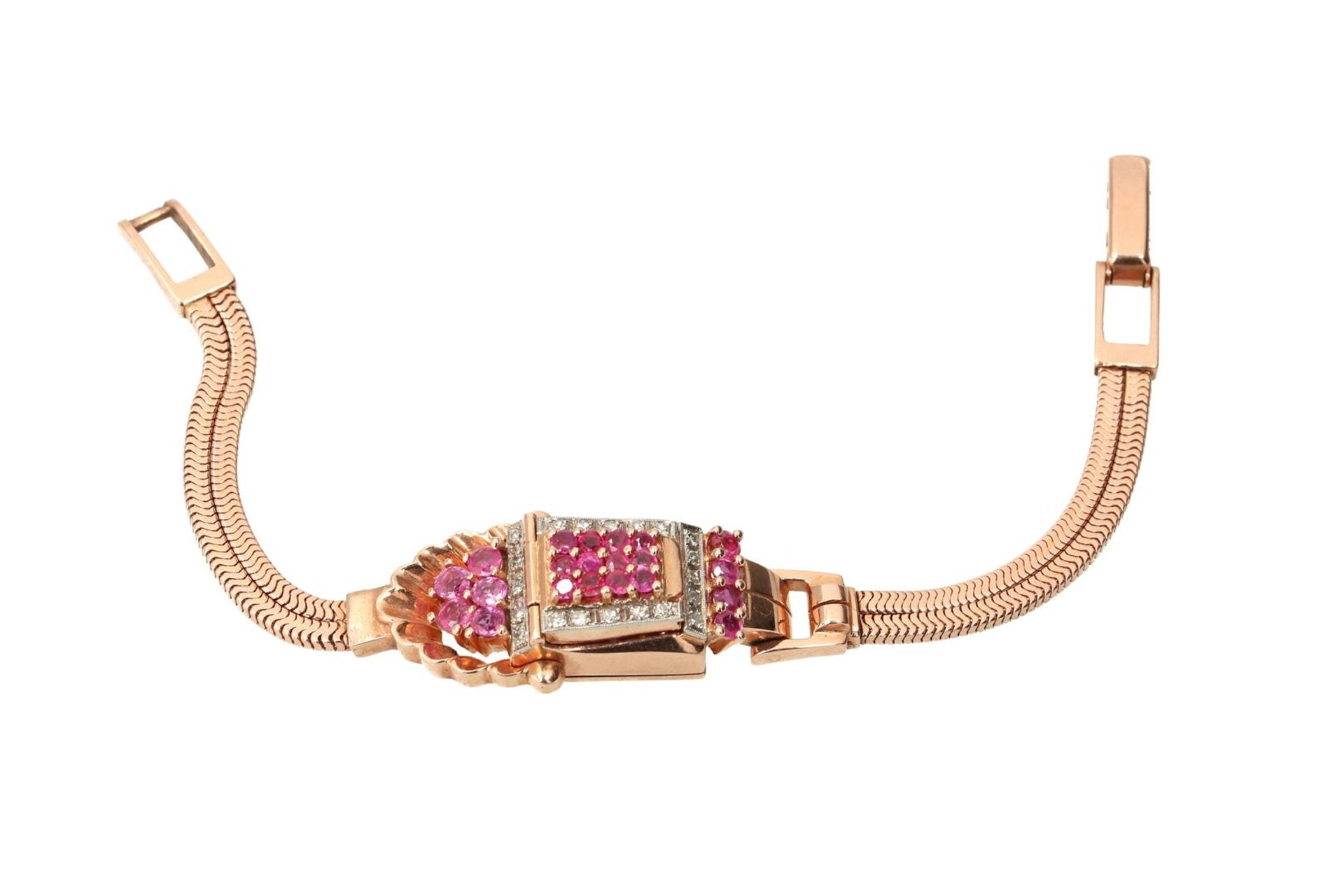 A Lucerne retro 14-kt rose and white gold ladies cocktail watch, set with pink sapphires, in total a - Image 2 of 7