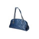 Chanel, blue glazed crackled leather handbag,'Just Mademoiselle Bowling Bag', autneticity card no. 1