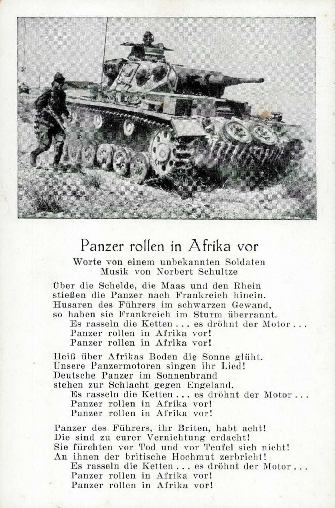 Panzer WK II Panzer rollen in Afrika vor Liederkarte I-II