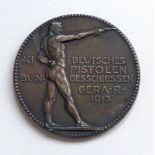 Schützen Gera Medaille des Deutschen Pistolen Bundesschießen 1913 silber ca. 40 mm Durchm. I-II