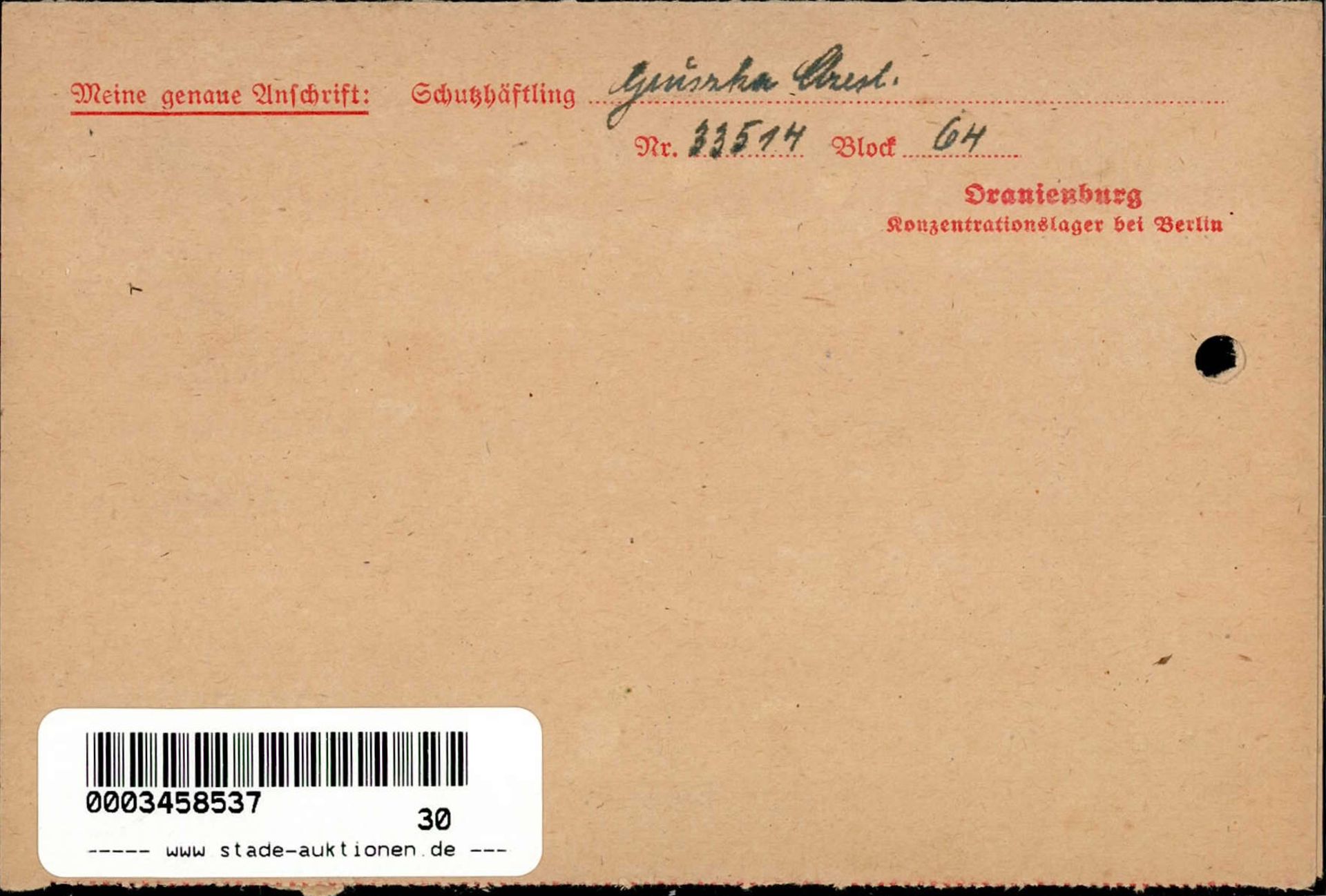 WK II KZ - Post Oranienburg II (gelocht) - Image 2 of 2