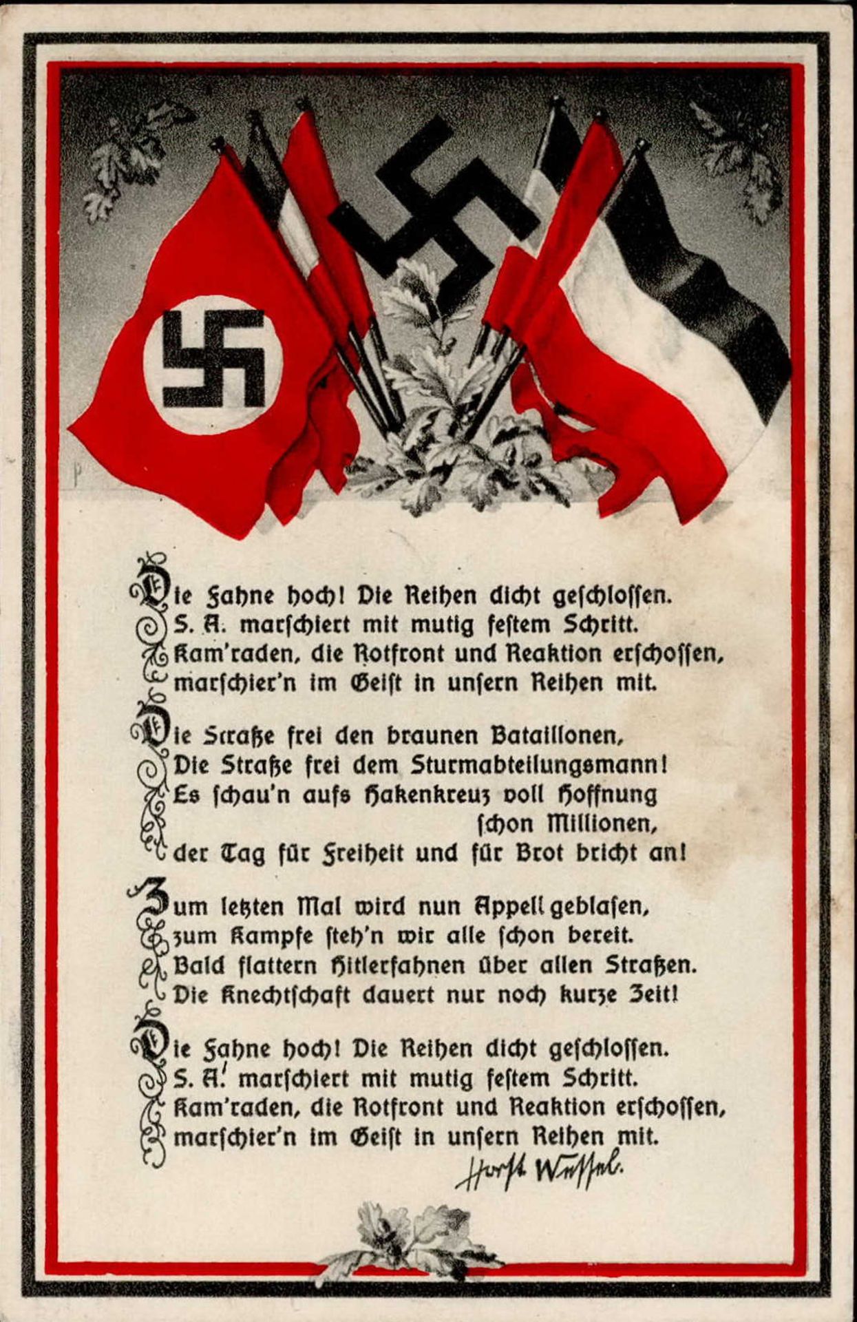 Propaganda WK II Liederkarte Horst Wessel-Lied I-II (fleckig)