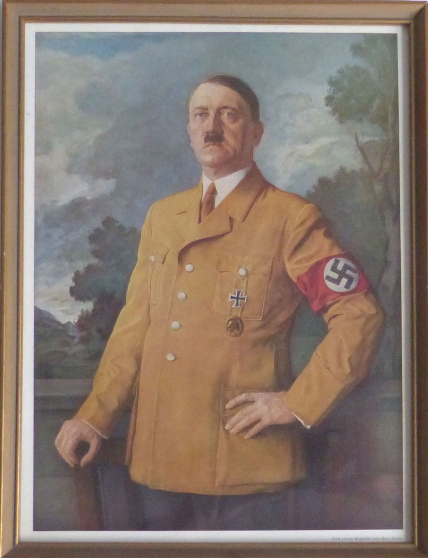 Hitler Portait im Bilderrahmen nach einem Gemälde von Prof. Knier (25,5 x 33,5 cm)