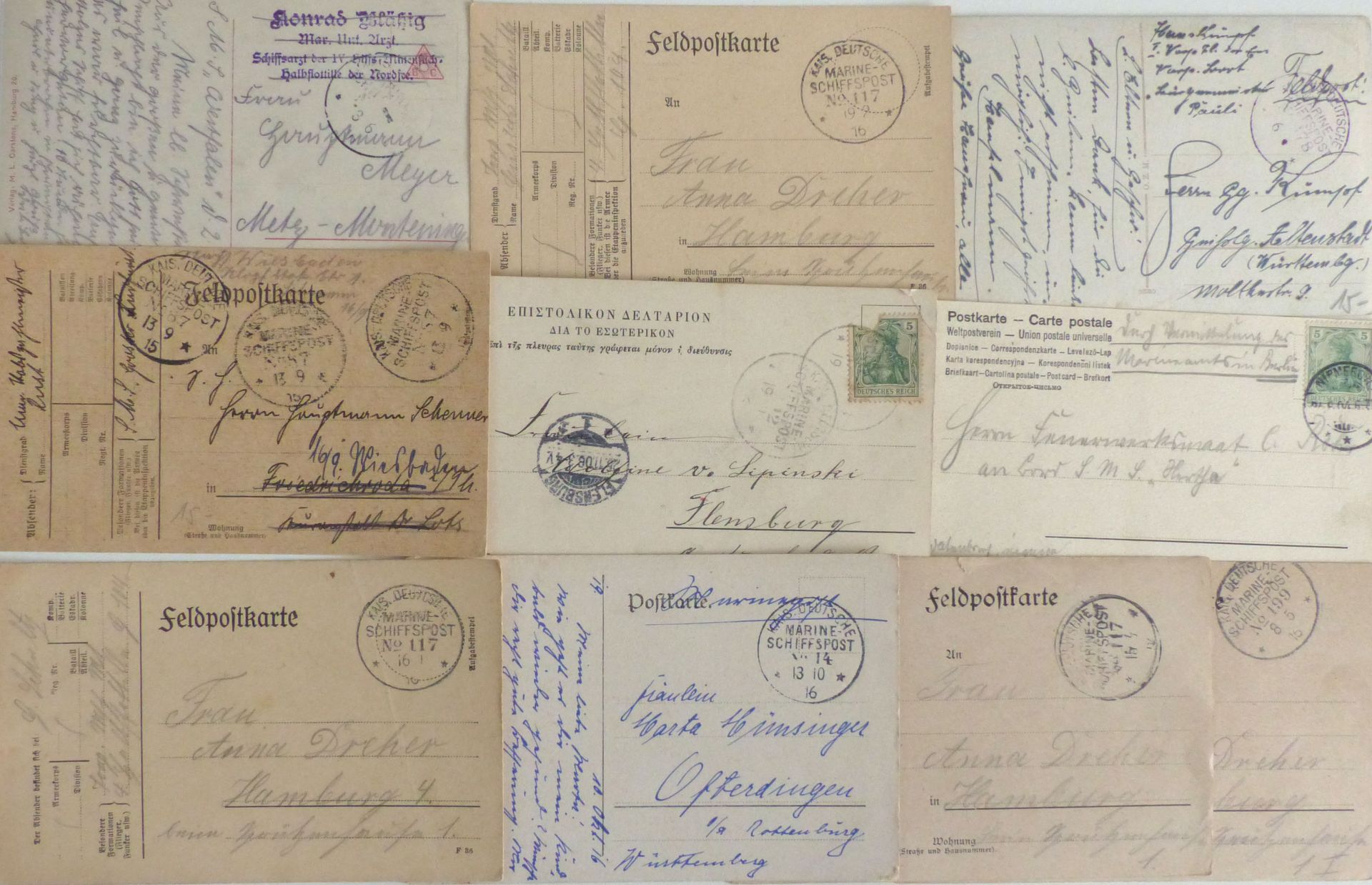 Marine Schiffspost lot mit 10 Postkarten meist MSP Stempel I-II