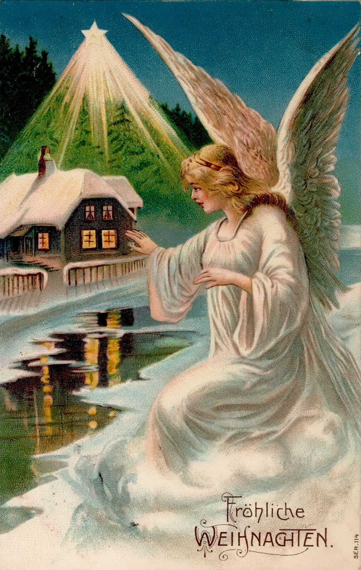 Weihnachten Engel Prägekarte I-II