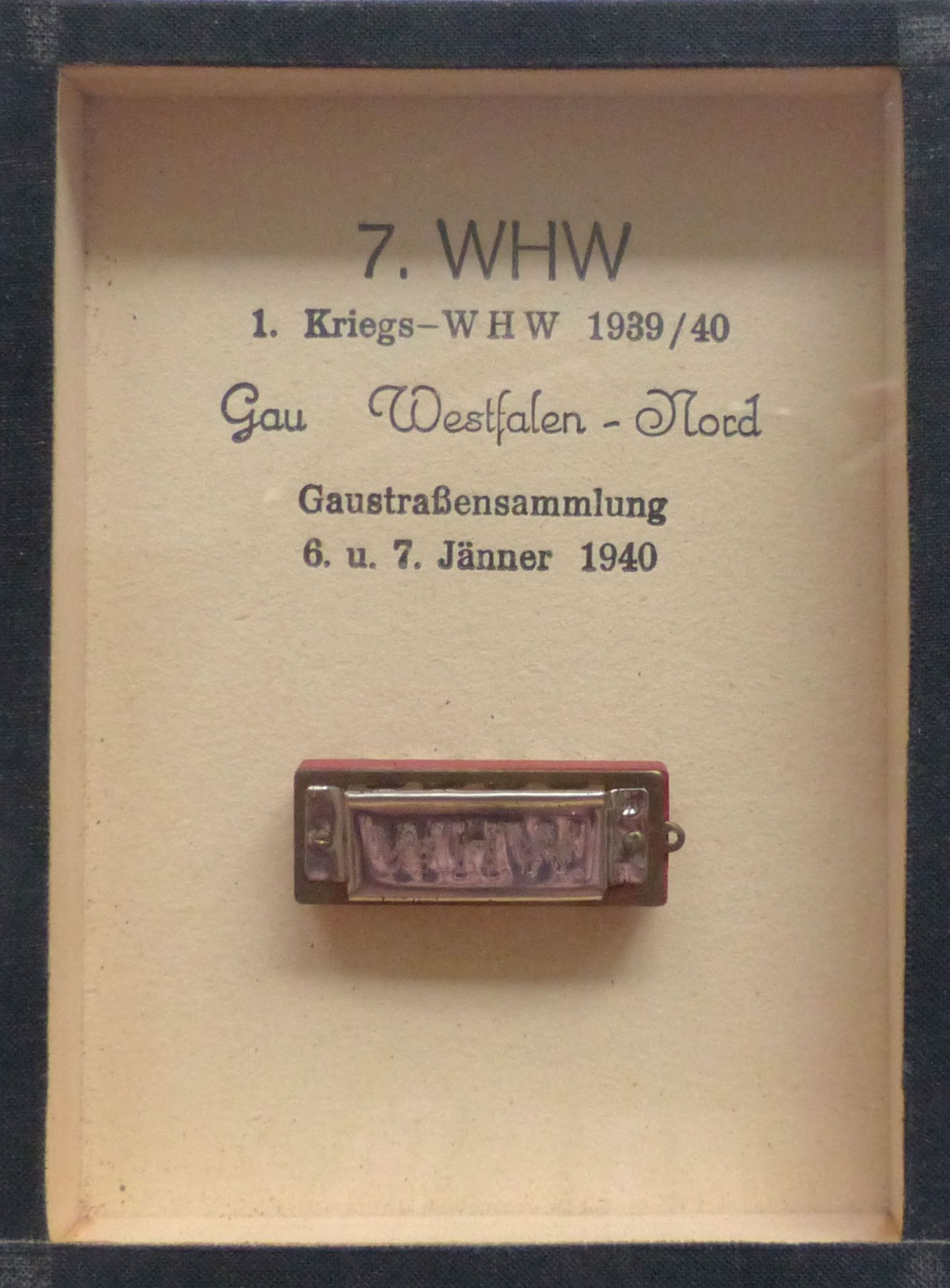 WHW Gau Westfalen-Nord Gaustraßensammlung Januar 1940 Mundharmonika im Rahmen 9x12 cm I-II