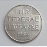 Schützen CH-Lausanne Tir Federal 1954 Medaille silber ca. 32 mm Durchm. I-II