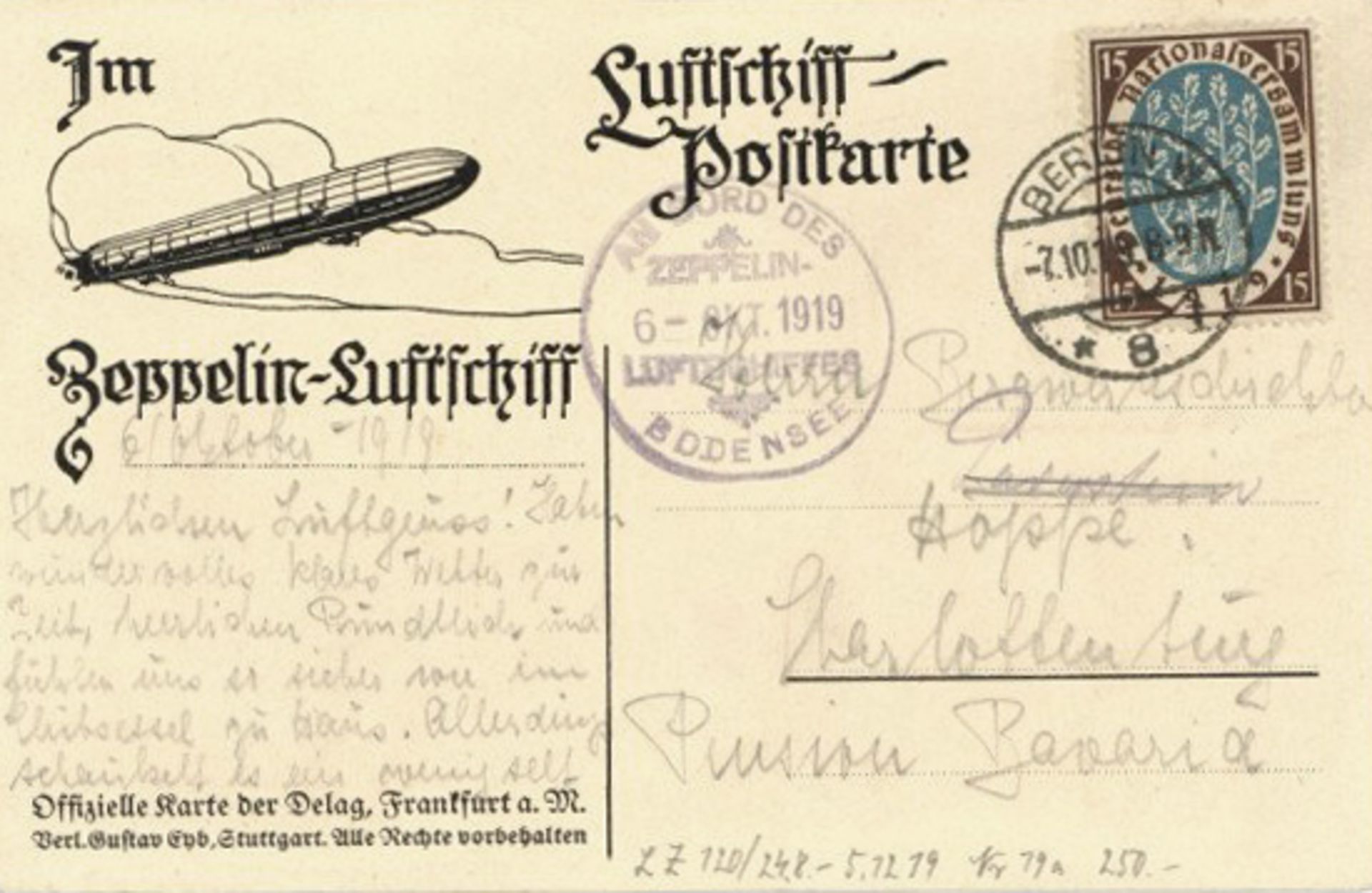Zeppelinpost LZ 120 Bodensee DELAG Karte (Luftschiff Hansa über der Flottenparade bei Helgoland)