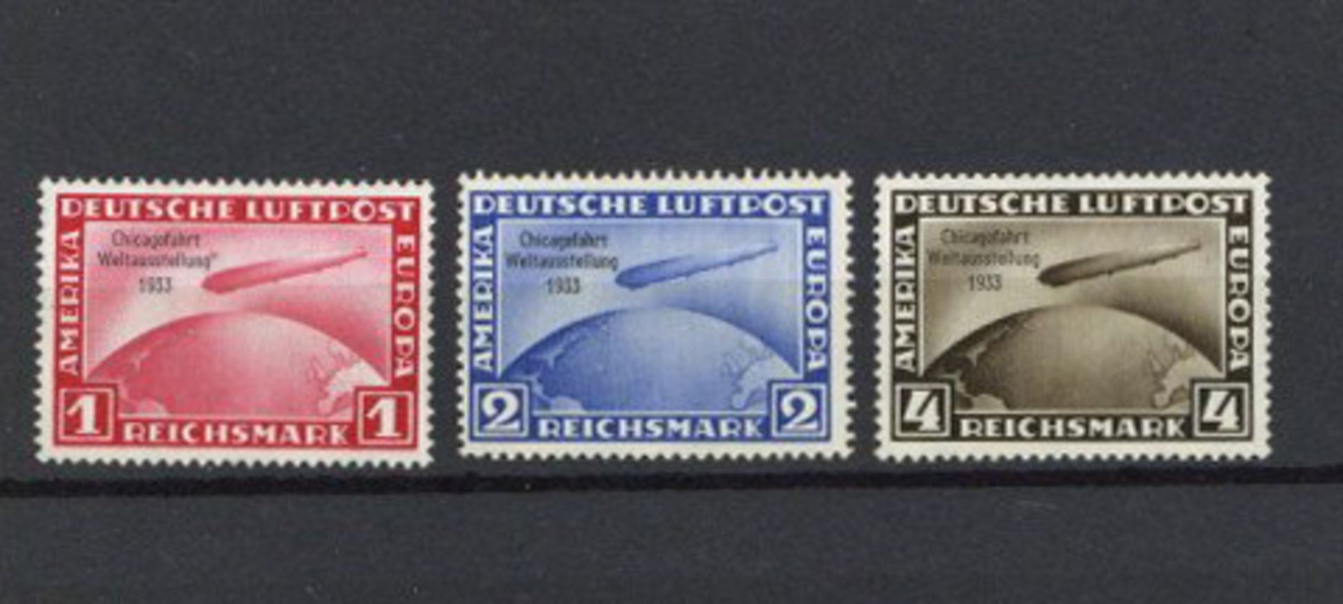 Deutsches Reich Luftschiff Zeppelin Chicagofahrt Weltausstellung 1933 kpl *, Gummi nicht