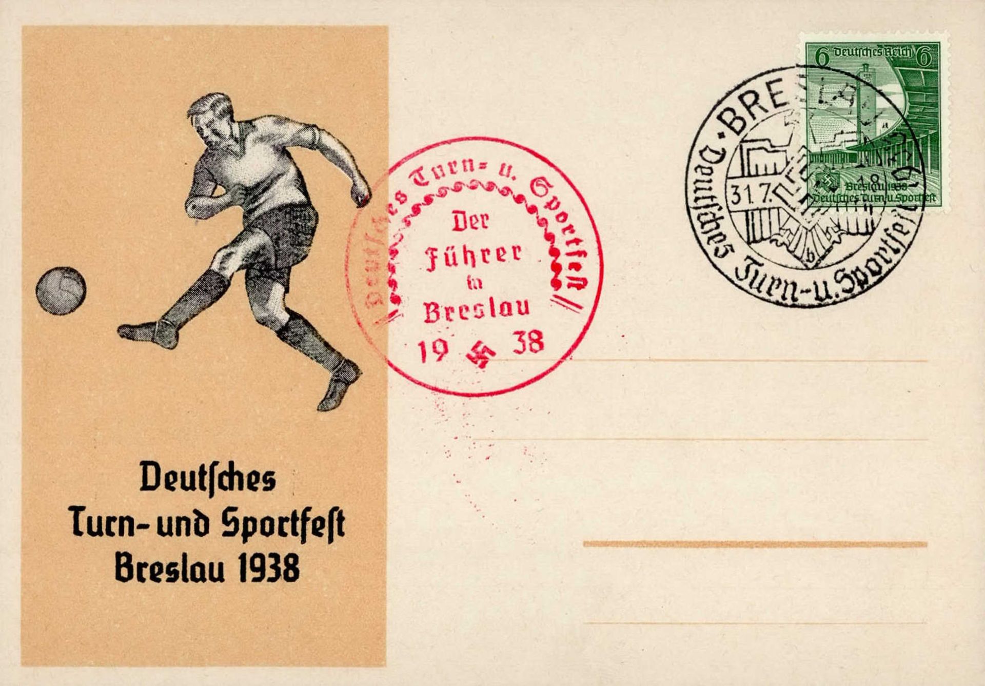 WK II Breslau Deutsches Turn- und Sportfest 1938 mit So-Stempeln I-II