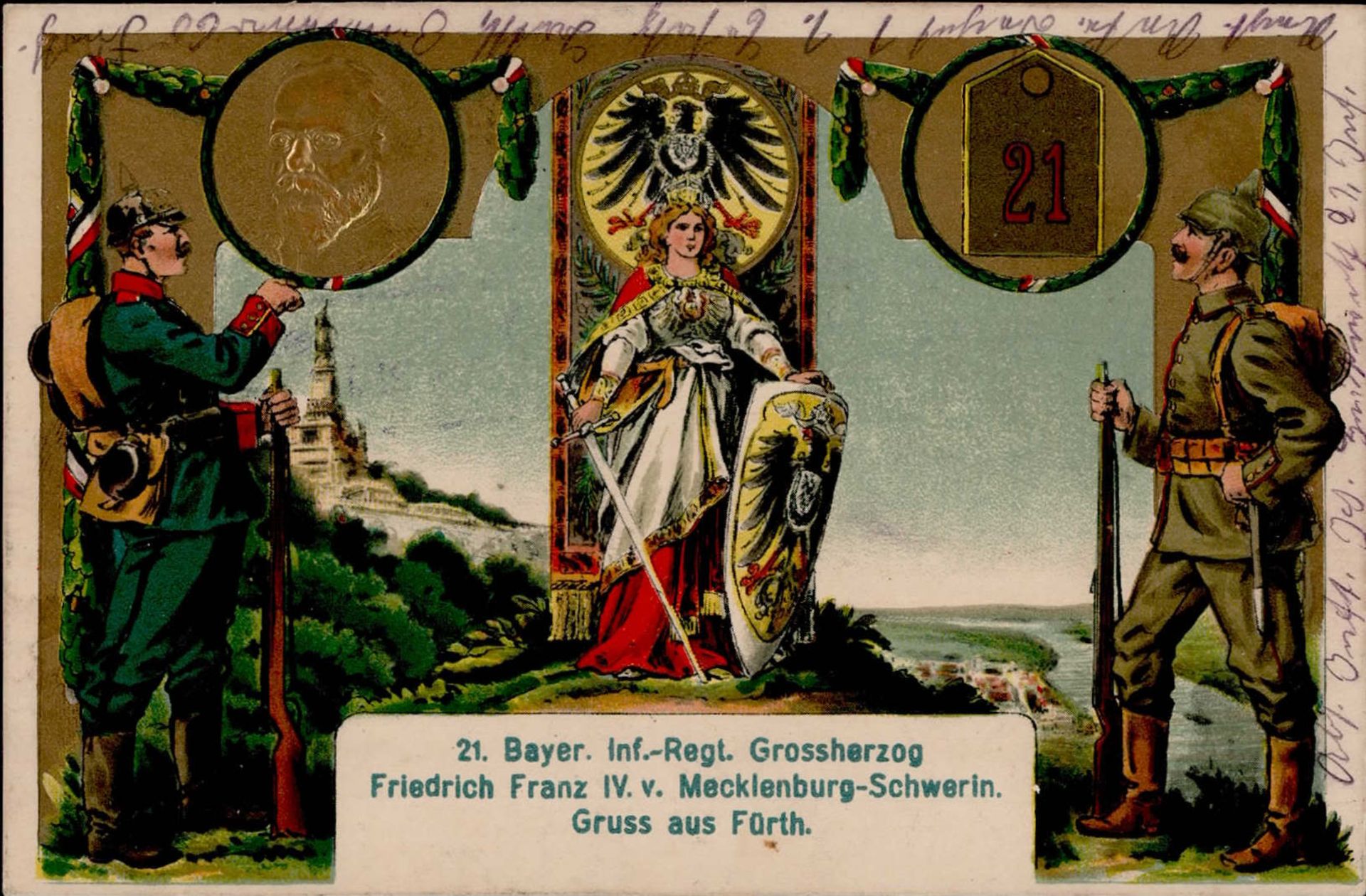 Regiment Fürth 21. Bayer. Inf.-Regt. Prägerelief v. Grossherzog Friedrich Franz IV. v. Mecklenburg-