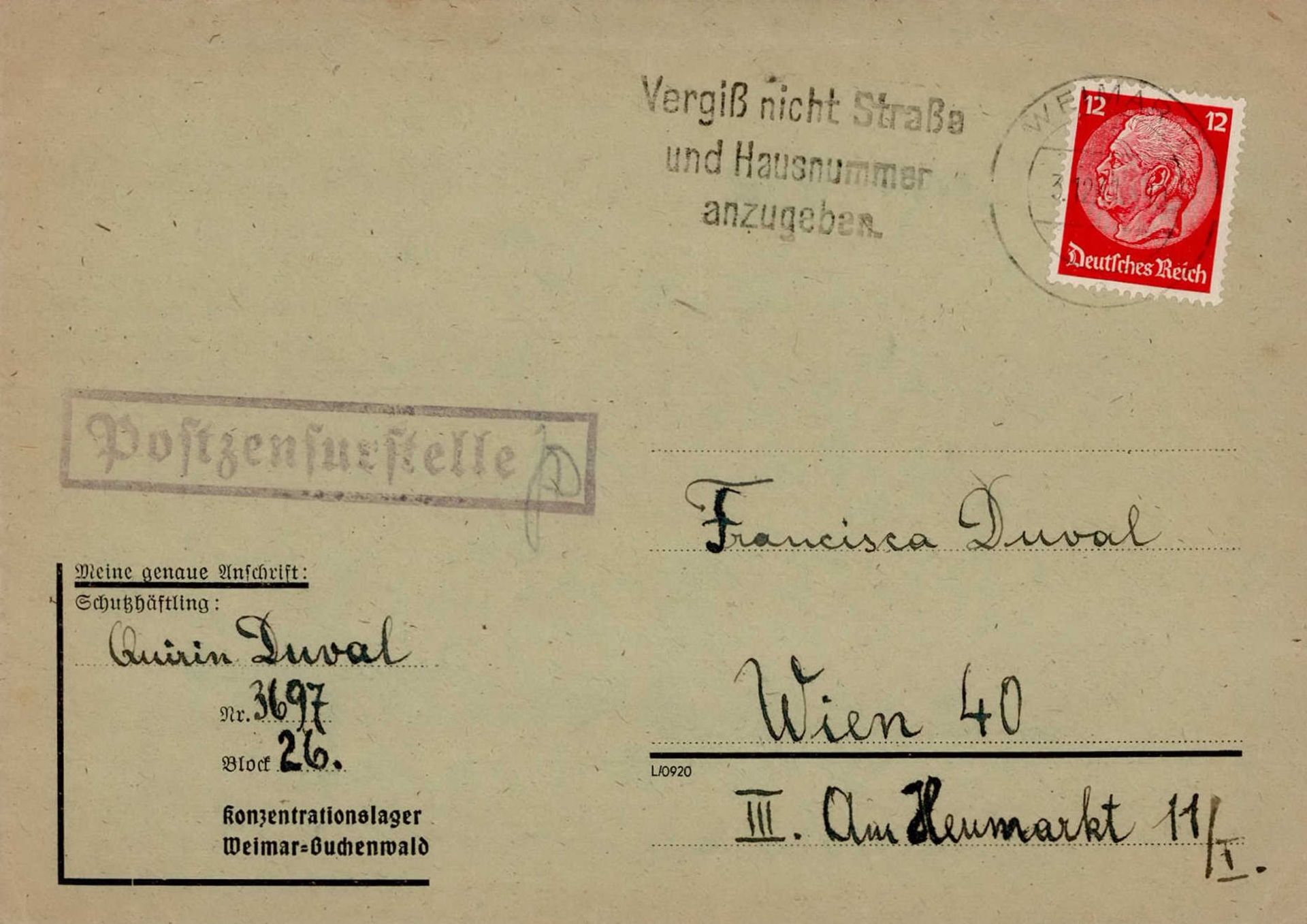 WK II KZ - Post Buchenwald mit Inhalt I-II