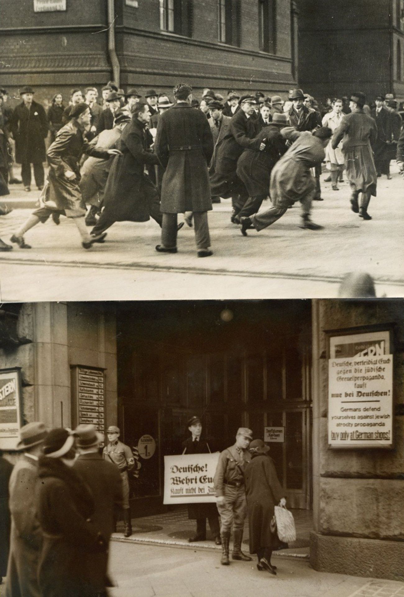 Judaika WK II Foto Nationalsozialistische Posten vor dem Warenhaus Tietz in Berlin am 1. April 1933,