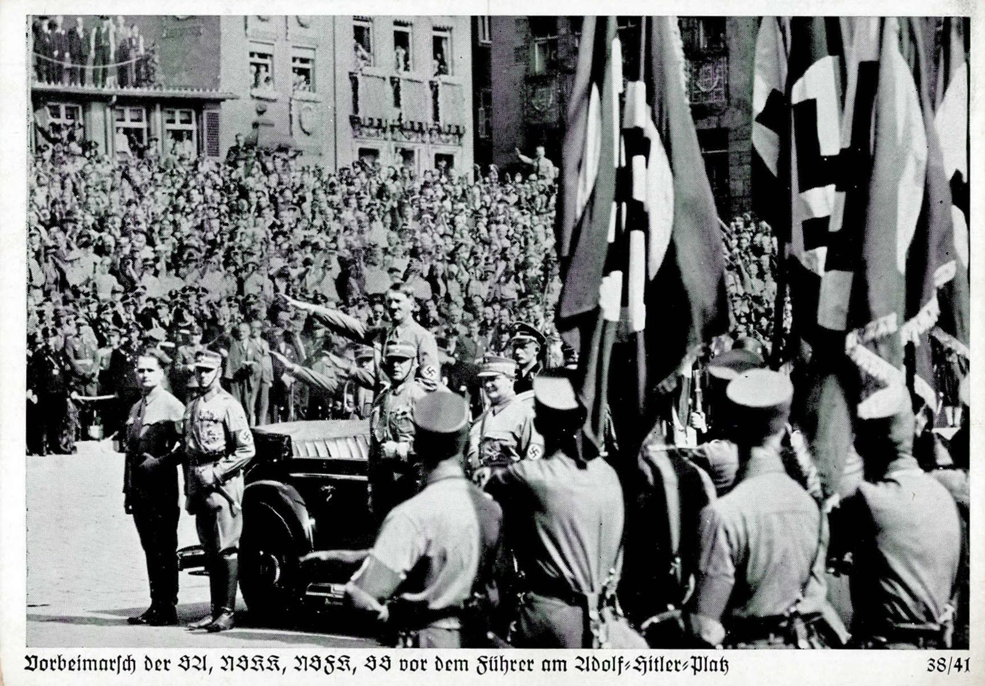 REICHSPARTEITAG NÜRNBERG WK II - Zerreiss 38/41 Vorbeimarsch der SA NSKK NSFK SS vor dem Führer I