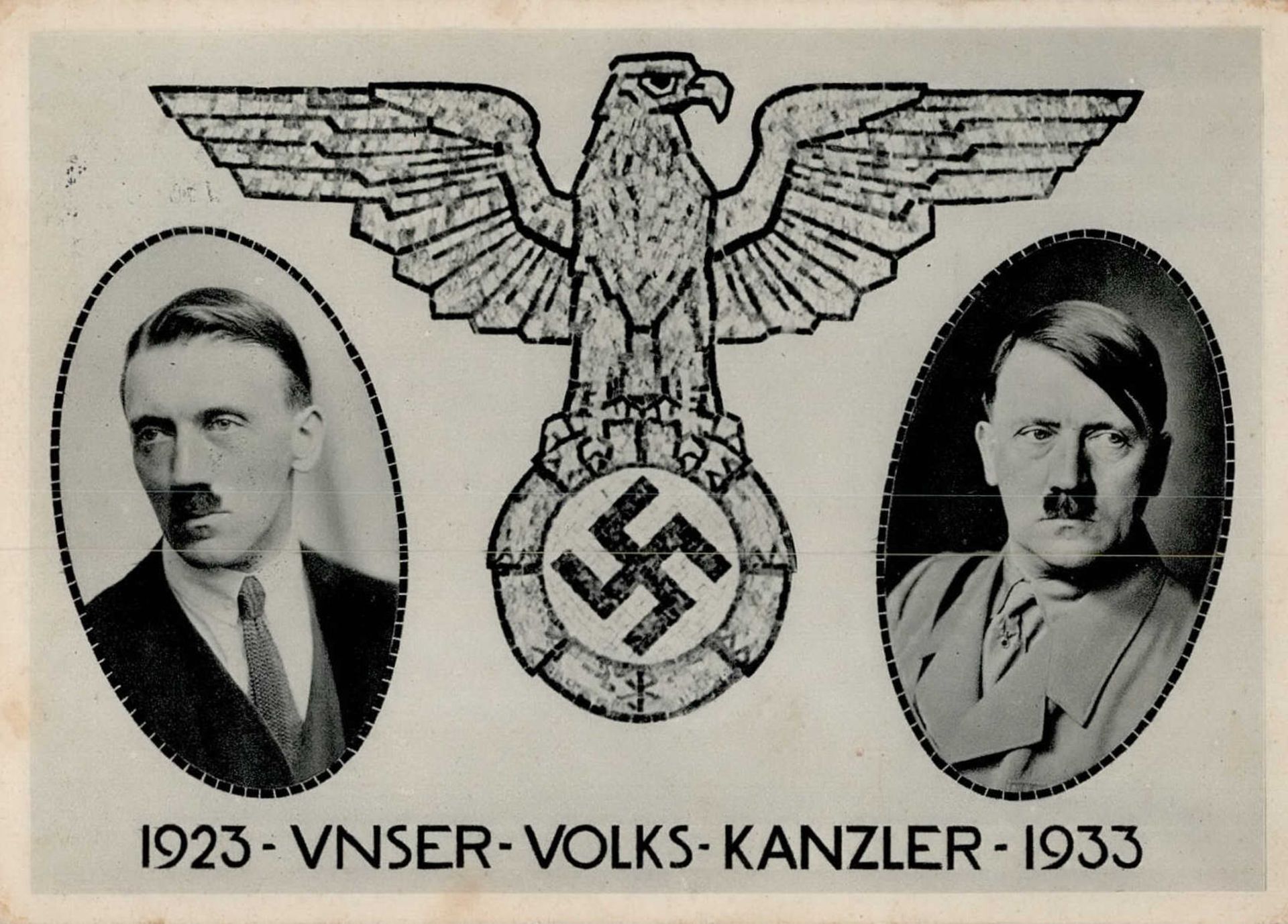 HITLER WK II - 10jährige Erinnerungs-Propagandakarte UNSER VOLKS-KANZLER 1923-1933 PH 499 S-o RP