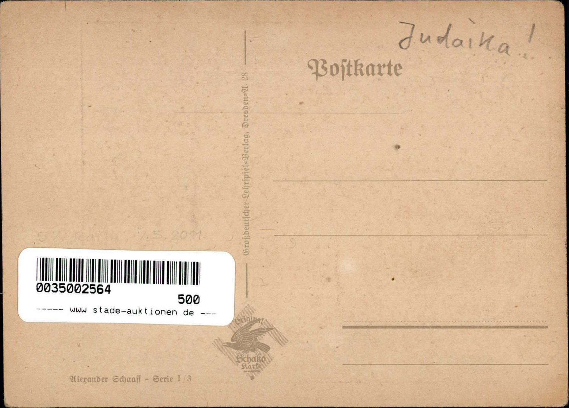 SA WK II - seltene ALEXANDER SCHAAF-Karte JUDAIKA - SEINE LEIBGARDE - greift SA an! Serie I/3 - Image 2 of 2