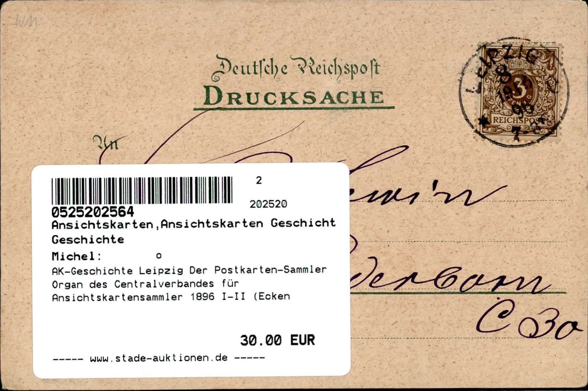 AK-Geschichte Leipzig Der Postkarten-Sammler Organ des Centralverbandes für Ansichtskartensammler - Image 2 of 2
