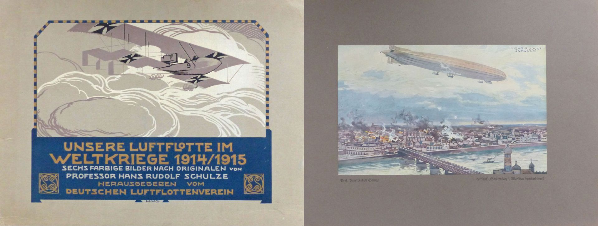 Flugzeug WK I Unsere Luftflotte im Weltkrieg 1914/15 Sechs farbige Bilder nach Originalen v. Prof.