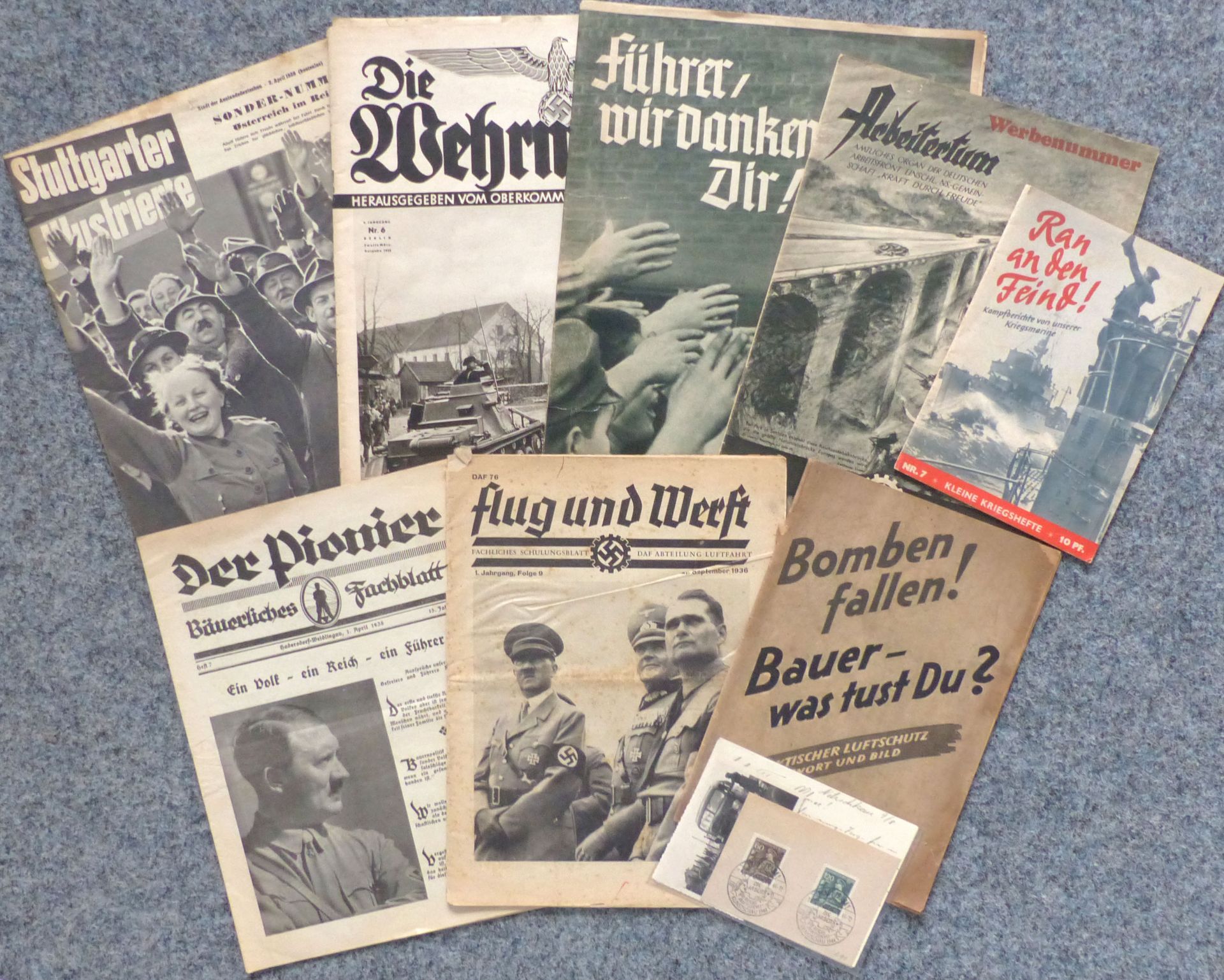 Propaganda WK II Lot mit versch. Zeitungen Die Wehrmacht, Flug und Werft etc. und DR-GSK II