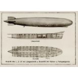 Zeppelin Ansicht des L.Z. 127 mit Längsschnitt u. Grundriß der Führer- u. Fahrgastgondel I-II