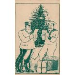 Kriegsgefangenenpost aus Japan Ninoshima Bildpostkarte Soldaten lesen Weihnachtspost, blanko mit