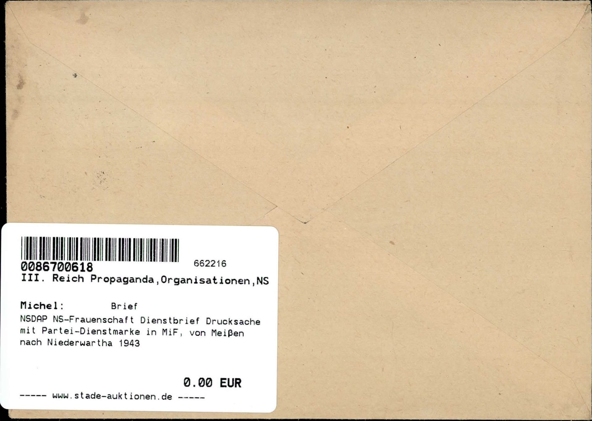 NSDAP NS-Frauenschaft Dienstbrief Drucksache mit Partei-Dienstmarke in MiF, von Meißen nach - Image 2 of 2