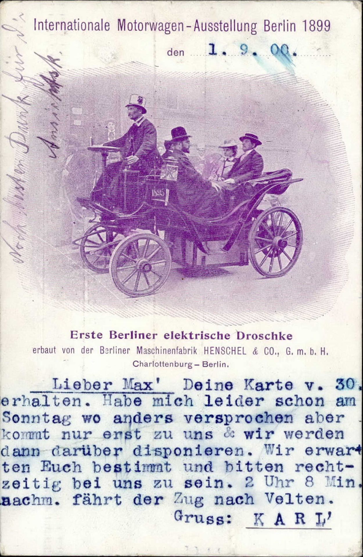 Verkehr Berlin Int. Motorwagen-Ausstellung 1899 II ( Mittelbug, Marke entfernt)