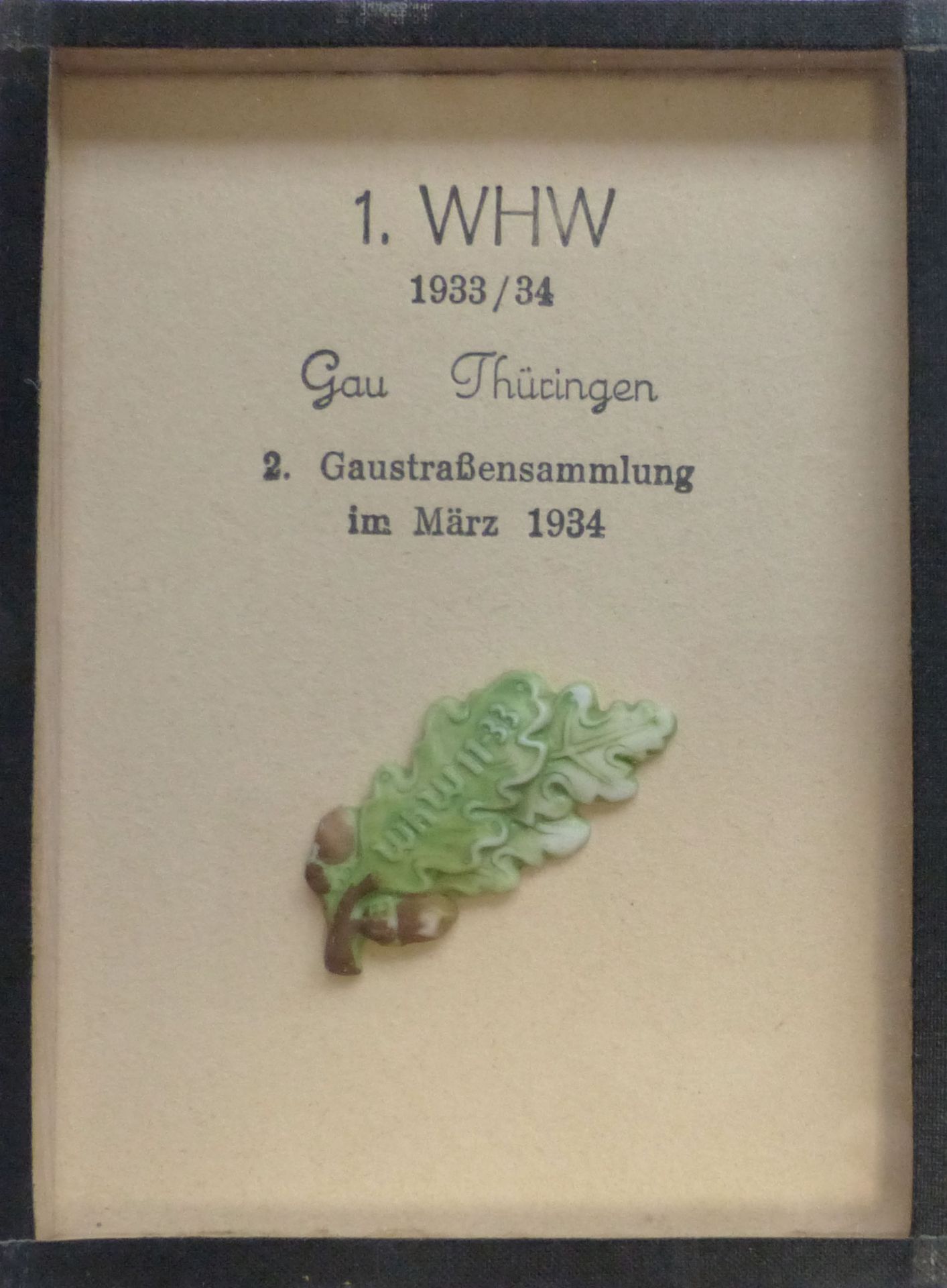 WHW Gau Türingen Gaustraßensammlung März 1934 Abzeichen im Rahmen 9x12 cm I-II