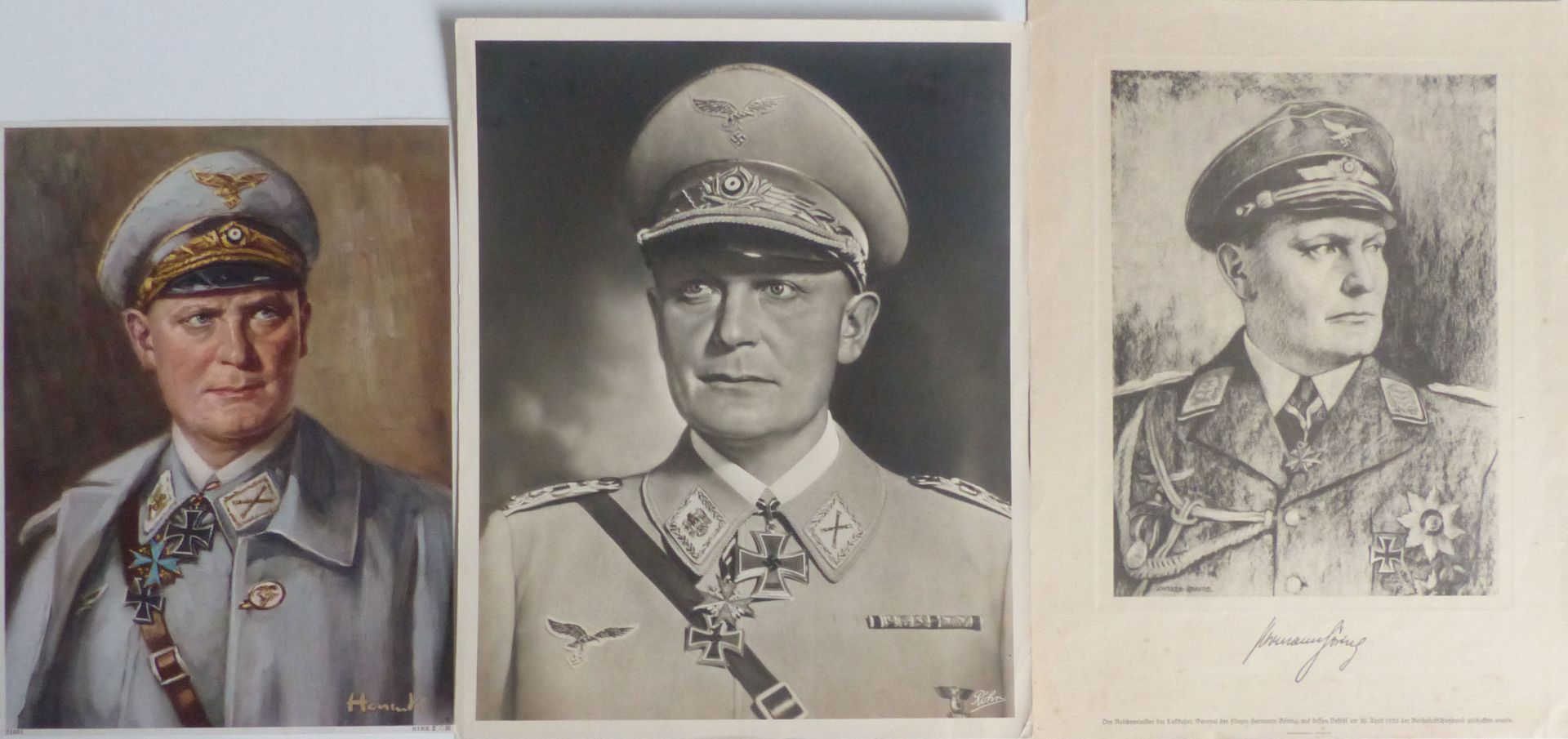 Göring Röhm Foto ca. 24,5x30,5 cm, dazu 2 Kleinplakate circa 31,5x24 cm u. 19,5x26 cm