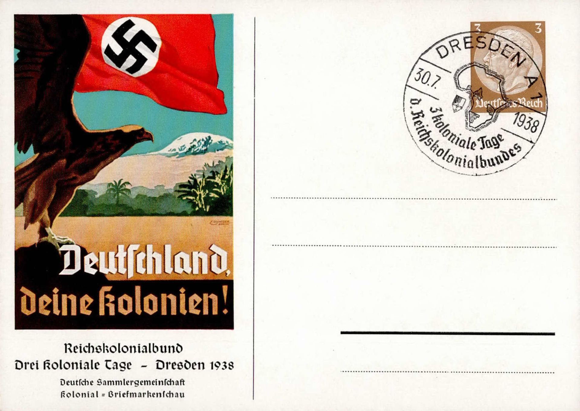 Propaganda WK II Dresden 1938 Reichskolonialbund Ganzsache I-