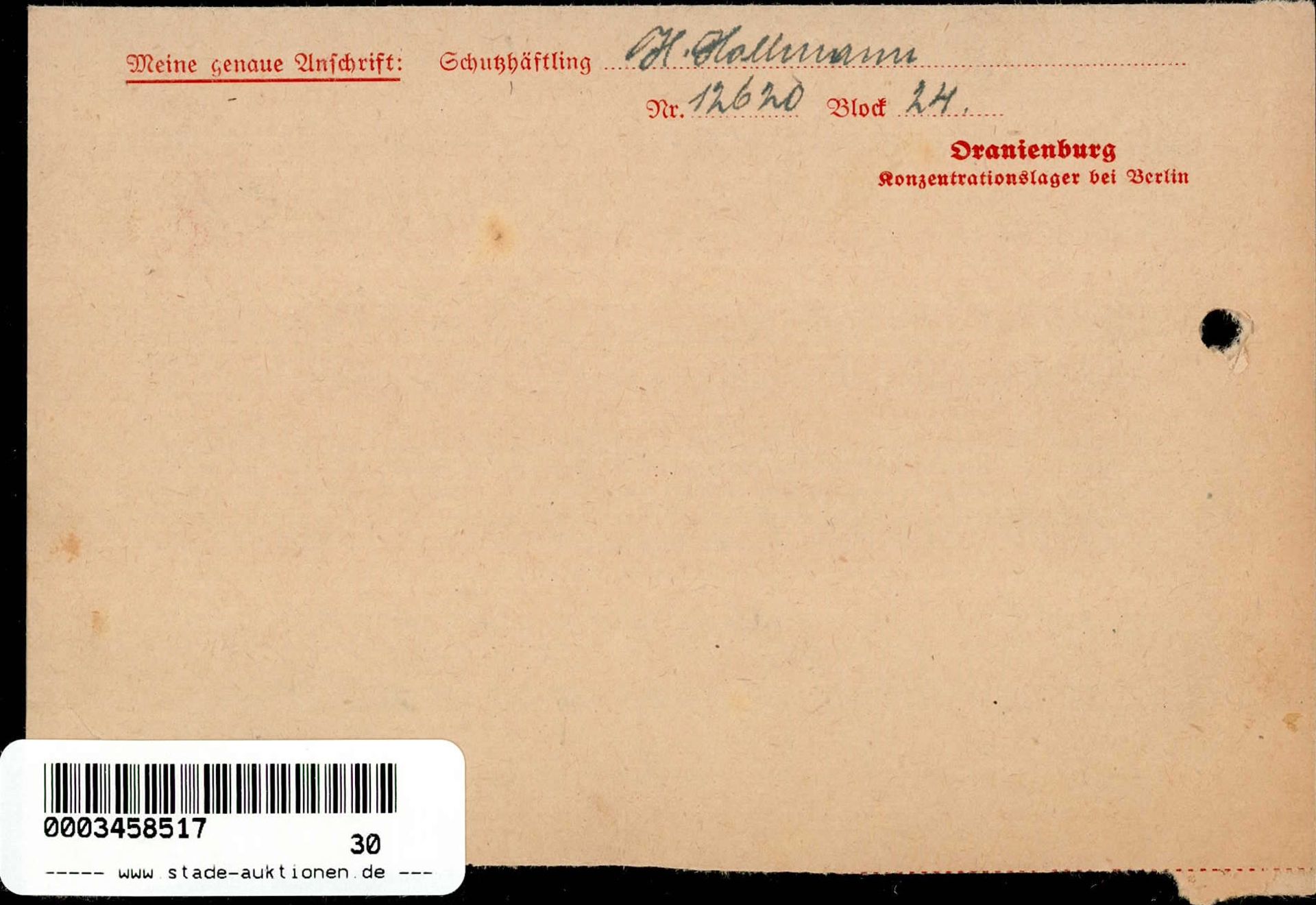 WK II KZ - Post Oranienburg II ( gelocht) - Image 2 of 2
