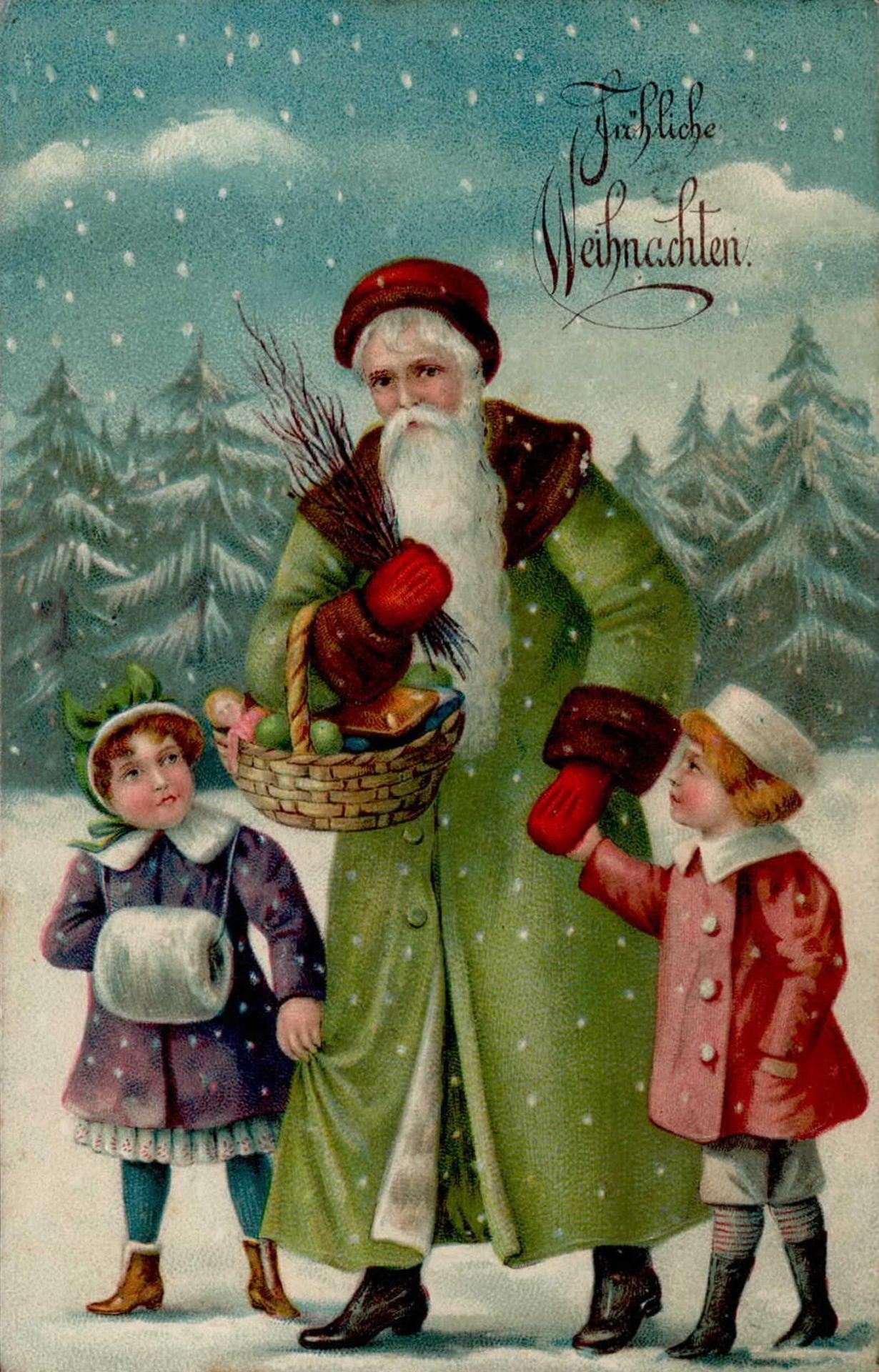 Weihnachtsmann Kinde Prägekarte I-II